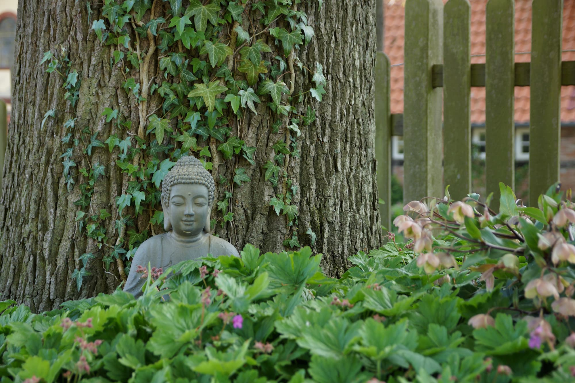 Buddha im Garten des Seminarhof Feuerborn – Retreat-Tag mit Yoga und Breathwork